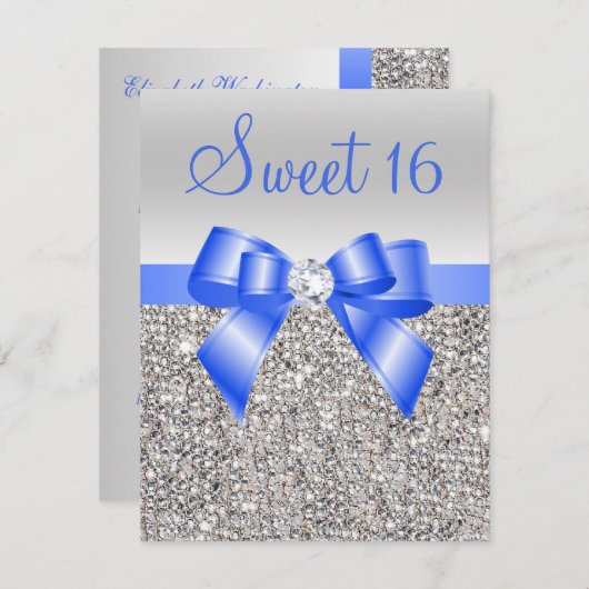 シルバーシークイン王室のズブルーボウスウィート16 招待状 (正面/裏面)