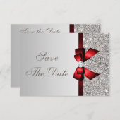 シルバーシークイン、レッドボウ&ダイヤモンドの日付を保存 セーブザデート (正面/裏面)