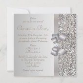 シルバーシークンズクリスマスパーティーボウ&ダイヤモンドプリント 招待状 (裏面)