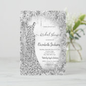 シルバーシークンズドレススノーフレークブライダルシャワー 招待状 (スタンド正面)
