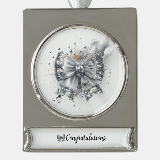 シルバーシークンボウ晴れおめでとう シルバープレートバナーオーナメント (正面)