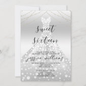 シルバーシーシンボールガウンスウィート16誕生日 招待状 (正面)