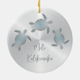 シルバーシータートルアニマルハワイアン セラミックオーナメント