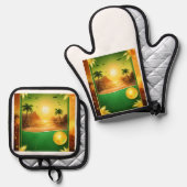 シルバーシールドキルテッドオーブンミット 鍋つかみ&鍋敷きセット (正面/裏面)