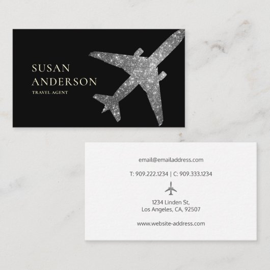 シルバージェットビジネスカード – ラグジュアリートラベルスタイル 名刺 (正面/裏面)