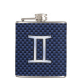 シルバージェミニ〔占星術の〕十二宮図サインブルーカーボンファイバープリント フラスク (正面)