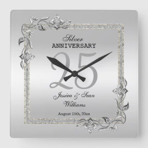 シルバージェム&グリッター25結婚周年記念 スクエア壁時計