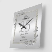 シルバージェム&グリッター25thバースデーパーティー スクエア壁時計 (傾斜)