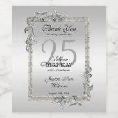 シルバージェム&グリッター25thバースデーパーティー ワインラベル (シングルラベル)