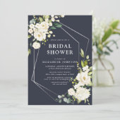シルバージオメトリックネイビーブルーホワイトフローラシャワー 招待状 (スタンド正面)