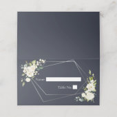 シルバージオメトリックネイビーブルーホワイトフローラ プレイスカード (外部開封)