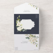 シルバージオメトリックネイビーブルーホワイト結婚フローラ オールインワン招待状 (外側)