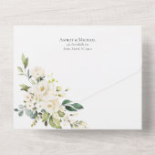 シルバージオメトリックネイビーブルーホワイト結婚フローラ オールインワン招待状 (裏面)