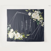 シルバージオメトリックネイビーブルーホワイト結婚フローラ タペストリー (正面(横))