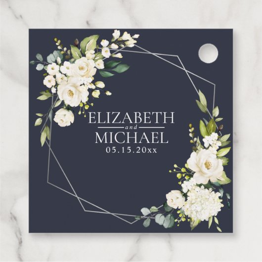 シルバージオメトリックネイビーブルーホワイト結婚フローラ フェイバータグ (裏面)