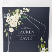 シルバージオメトリックネイビーブルーホワイト結婚フローラ 三つ折り招待状 (内部最初)