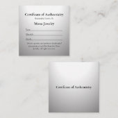 シルバージュエリーの真正証明書 ノートカード (正面/裏面)