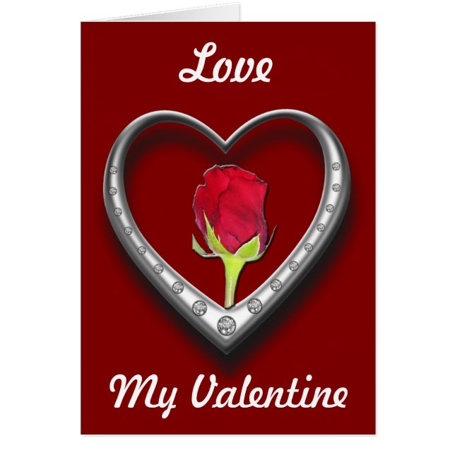 シルバージュエリーバレンタインハートとレッドローズ (正面)