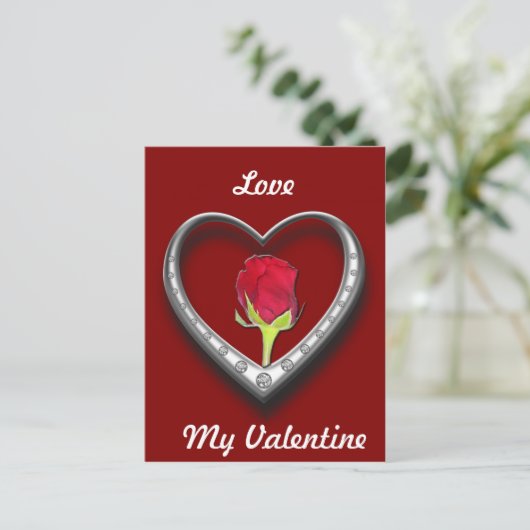 シルバージュエリーバレンタインハートとレッドローズ シーズンポストカード (スタンド正面)