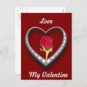 シルバージュエリーバレンタインハートとレッドローズ シーズンポストカード (正面/裏面)