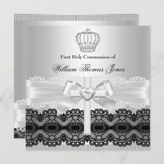 シルバージュエルクロスボーイファースト聖餐式 招待状 (正面/裏面)