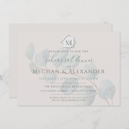 シルバージユーカリ結婚リハーサルディナー 招待状 (正面/裏面)