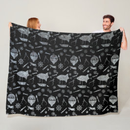 シルバージンクスチームパンクエアシップテーマ フリースブランケット