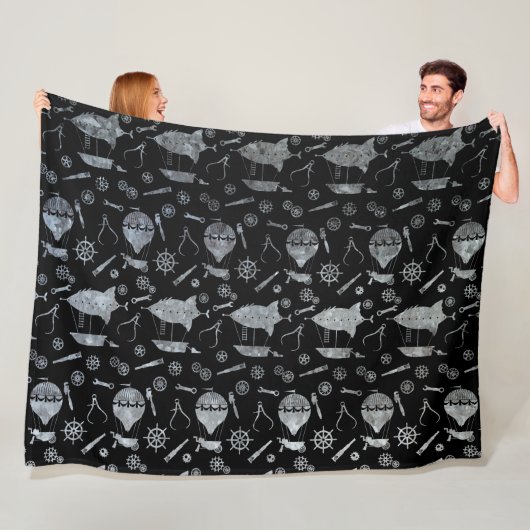 シルバージンクスチームパンクエアシップテーマ フリースブランケット (インサイチュ)