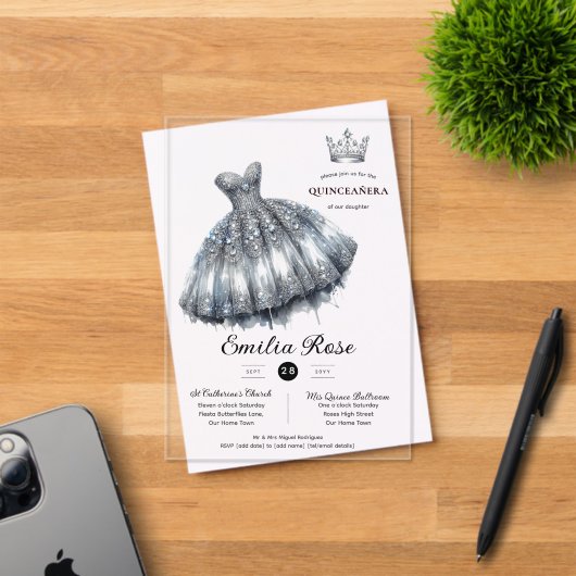シルバースウィート15キンセアニェラダイヤモンドドレスバタフライ アクリル招待状 (インサイチュ (招待状))