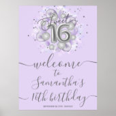 シルバースウィート16バルーンラベンダーウェルカムサイン ポスター (正面)