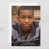 シルバースクリプトオーバーレイ写真卒業パーティー 招待状 (正面/裏面)