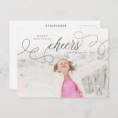 シルバースクリプトハッピーホリデーズパーソナライズされたフォト ポストカード (正面/裏面)