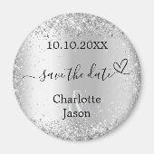 シルバースクリプトハートボーホウェディング日付を保存 マグネット (正面)