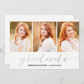 シルバースクリプト写真コラージュ | 卒業党 招待状 (正面/裏面)