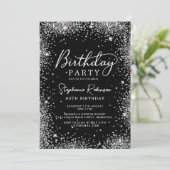 シルバースタイリッシュグリッターとブラック80誕生日 招待状 (スタンド正面)