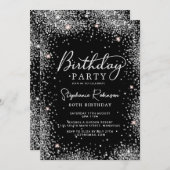 シルバースタイリッシュグリッターとブラック80誕生日 招待状 (正面/裏面)
