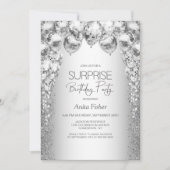 シルバースタイリッシュバルーン任意の年齢のサプライズ誕生日 招待状 (正面)