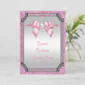 シルバースタイリッシュフレーム&ピンクポーズジェムボウスウィート16 招待状 (スタンド正面)