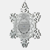 シルバースタイリッシュフローラス結婚ワーズ記念日 スノーフレークピューターオーナメント (右)