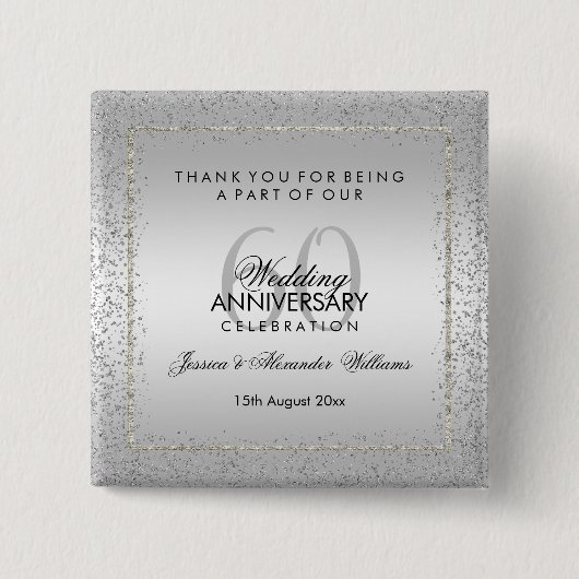 シルバースタイリッシュ紙吹雪60th結婚's Thank You 缶バッジ (正面)