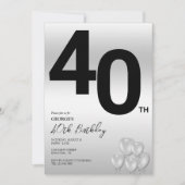 シルバースタイリッシュ&バルーン40歳の誕生日パーティー 招待状 (正面)