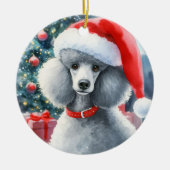 シルバースタンダードプードルウォーターカラークリスマス セラミックオーナメント (正面)