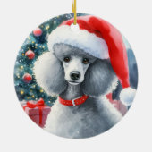 シルバースタンダードプードルウォーターカラークリスマス セラミックオーナメント (裏面)