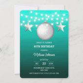 シルバースタークリスマスボールティール(緑がかった色)グラデーション誕生日 招待状 (正面)