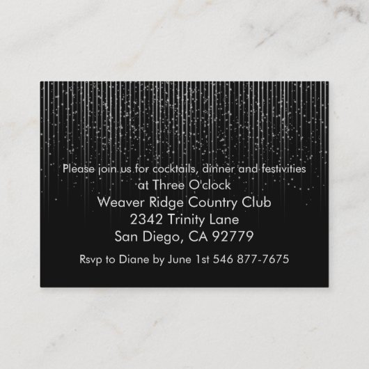 シルバースターシャワーとブラック結婚ズデザイン エンクロージャーカード (裏面)