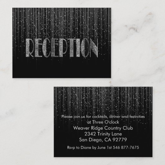 シルバースターシャワーとブラック結婚ズデザイン エンクロージャーカード (正面/裏面)