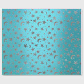 シルバースターズエレガントムーンターコイズアクアマリン ラッピングペーパー (フラット)