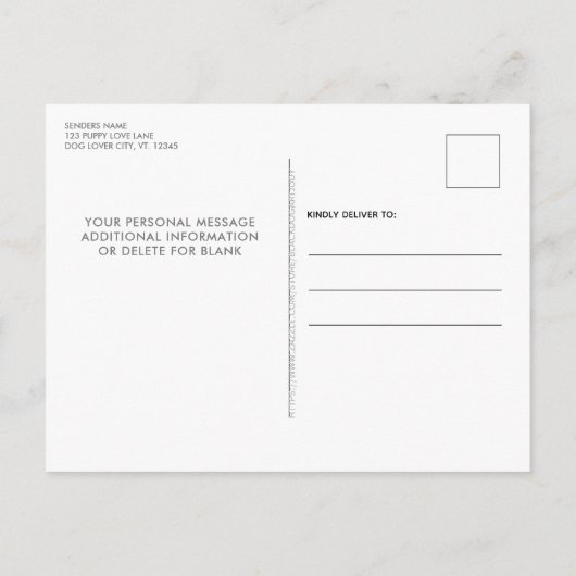 シルバースターズパーソナライズされたペットフォトドッグ誕生日 インビテーションポストカード (裏面)