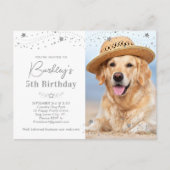 シルバースターズパーソナライズされたペットフォトドッグ誕生日 インビテーションポストカード (正面)