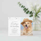 シルバースターズパーソナライズされたペットフォトドッグ誕生日 インビテーションポストカード (スタンド正面)